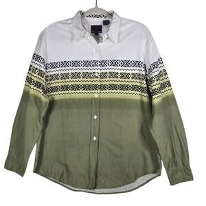 Roper Western Shirt Womens Large Vintage Aztec Ombre Green Cowgirl Rodeo Ranch